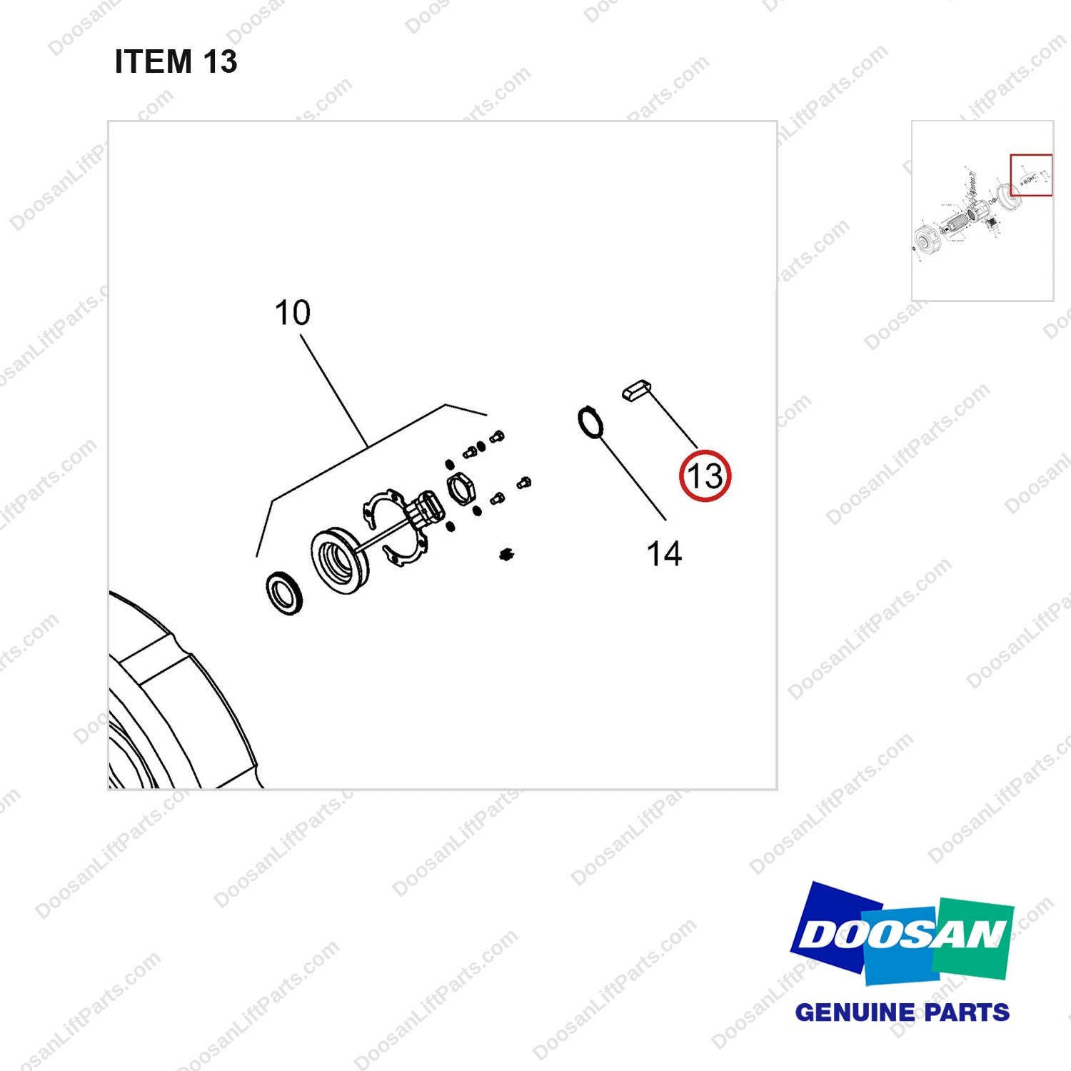130705-00677 MOTOR,DRIVE;BC32S-7 IP43 - parts diagram, item 13 shown - genuine Doosan / Bobcat forklift part