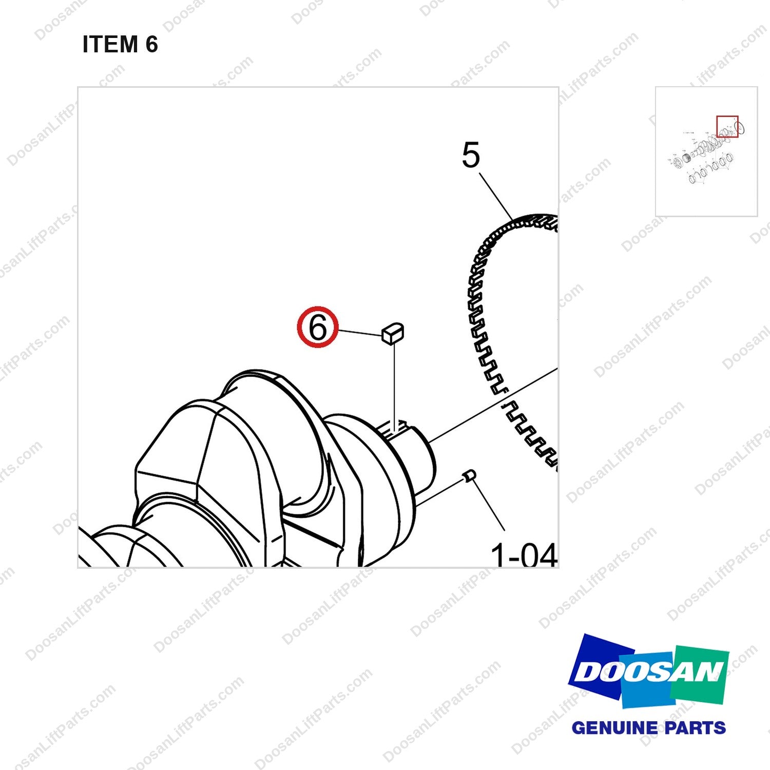 130705-00692 CRANKSHAFT GROUP;DN03 - parts diagram, item 6 shown - genuine Doosan / Bobcat forklift part