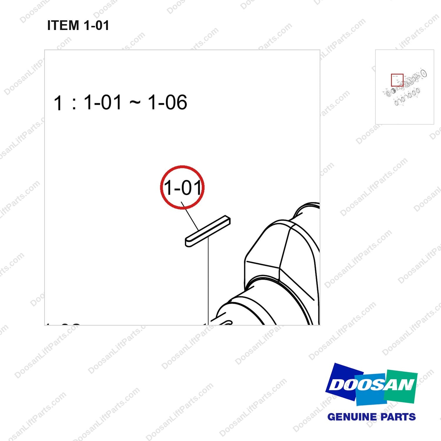 130705-00693 CRANKSHAFT GROUP;DN03 - parts diagram, item 1-01 shown - genuine Doosan / Bobcat forklift part