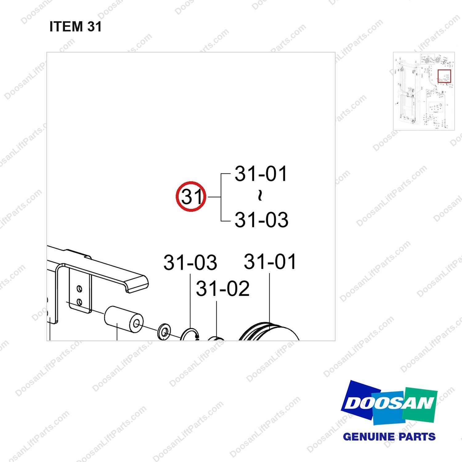 130706-00311 MOUNT GROUP,LIFT;FFT6100 - parts diagram, item 31 shown - genuine Doosan / Bobcat forklift part