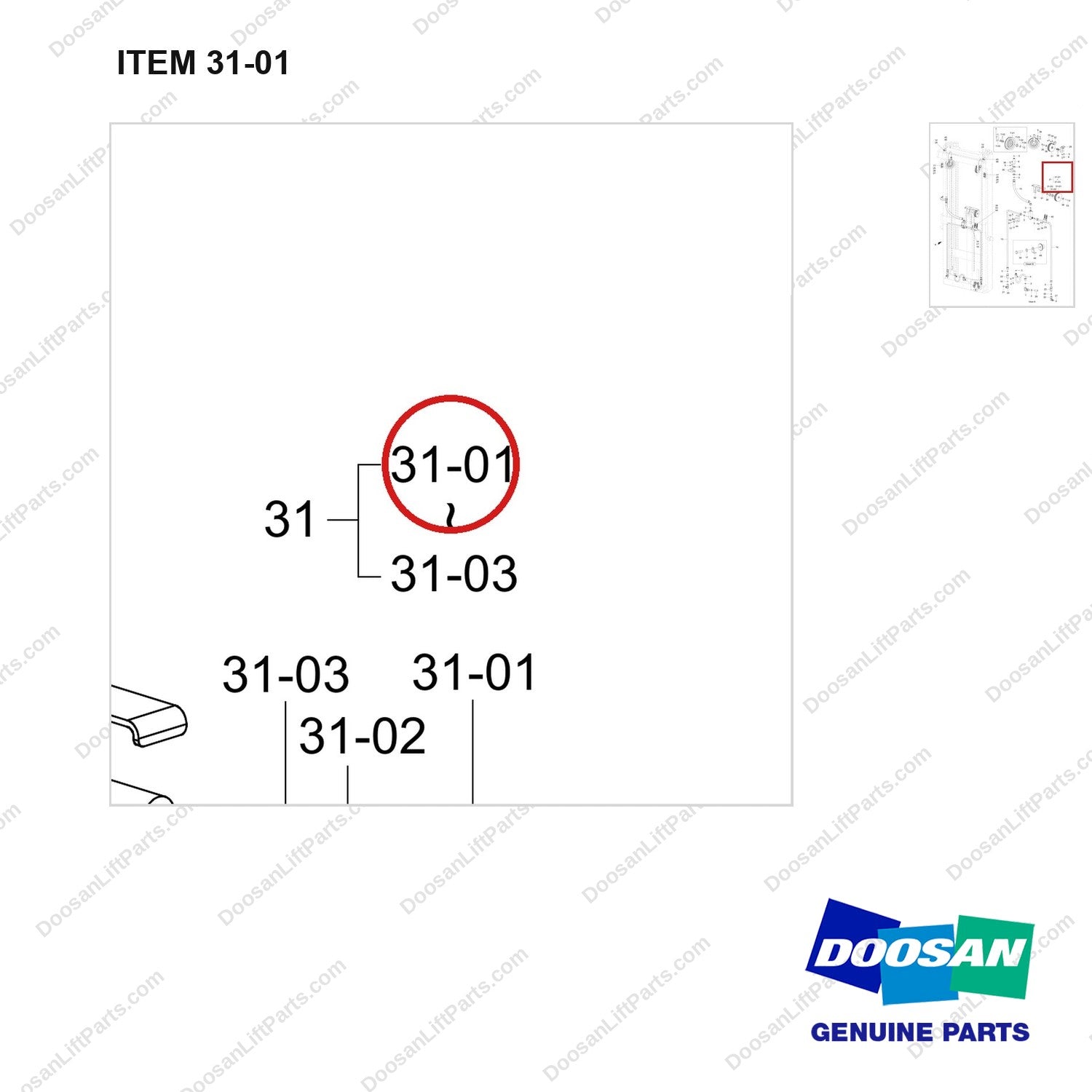 130706-00312 MOUNT GROUP,LIFT;FFT6100 - parts diagram, item 31-01 shown - genuine Doosan / Bobcat forklift part