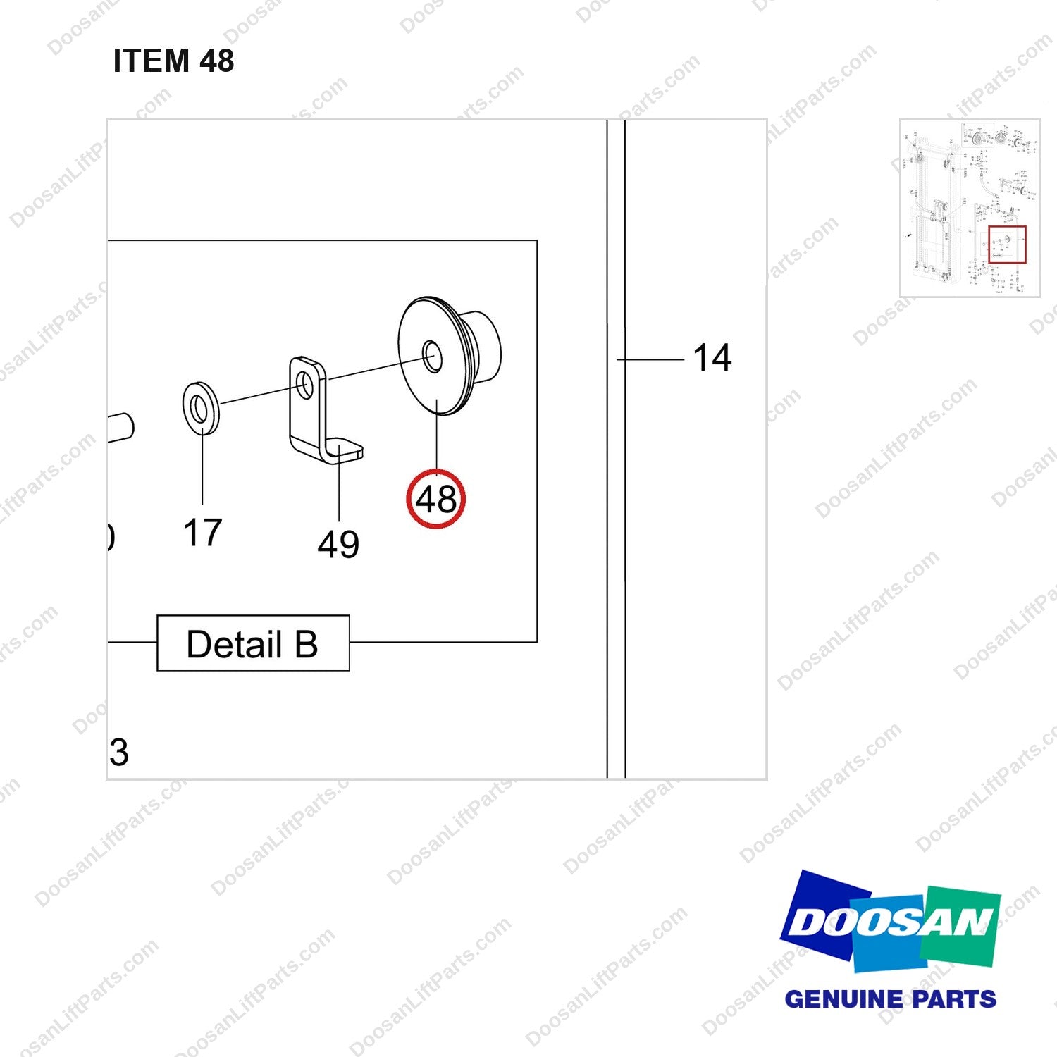 130706-00315 MOUNT GROUP,LIFT;FFT6100 - parts diagram, item 48 shown - genuine Doosan / Bobcat forklift part