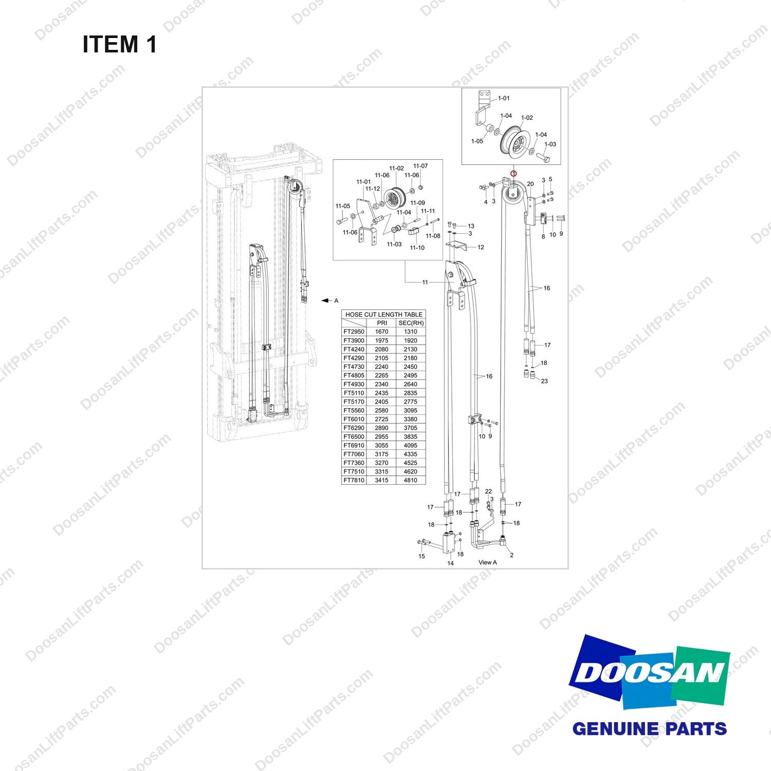 130706-00390 3WAY,FFT,HOOK S/S - full parts diagram, item 1 marked - genuine Doosan / Bobcat forklift part