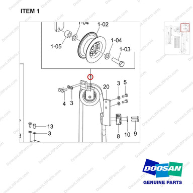 130706-00390 3WAY,FFT,HOOK S/S - parts diagram, item 1 shown - genuine Doosan / Bobcat forklift part
