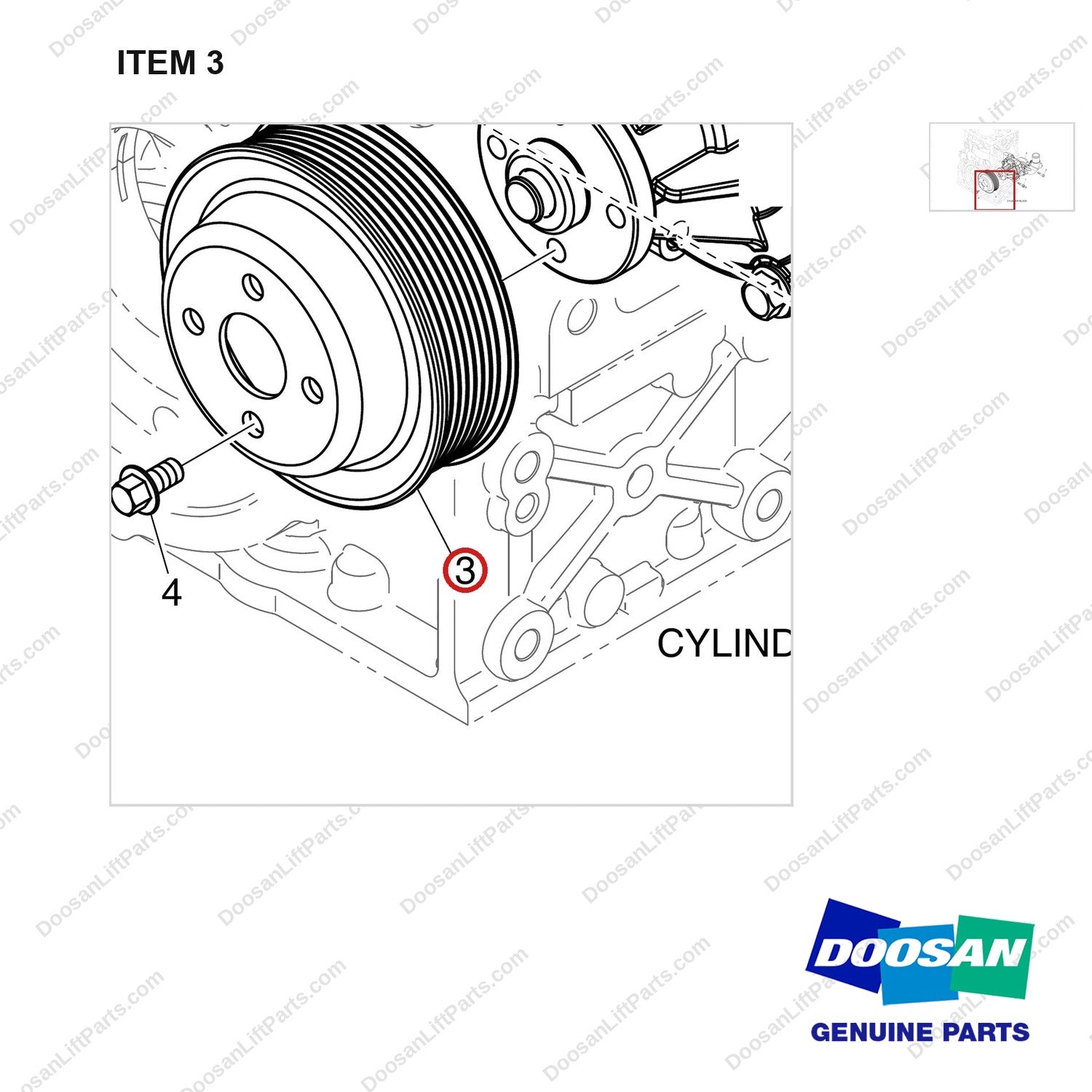 130707-00830A WATER PUMP - parts diagram, item 3 shown - genuine Doosan / Bobcat forklift part