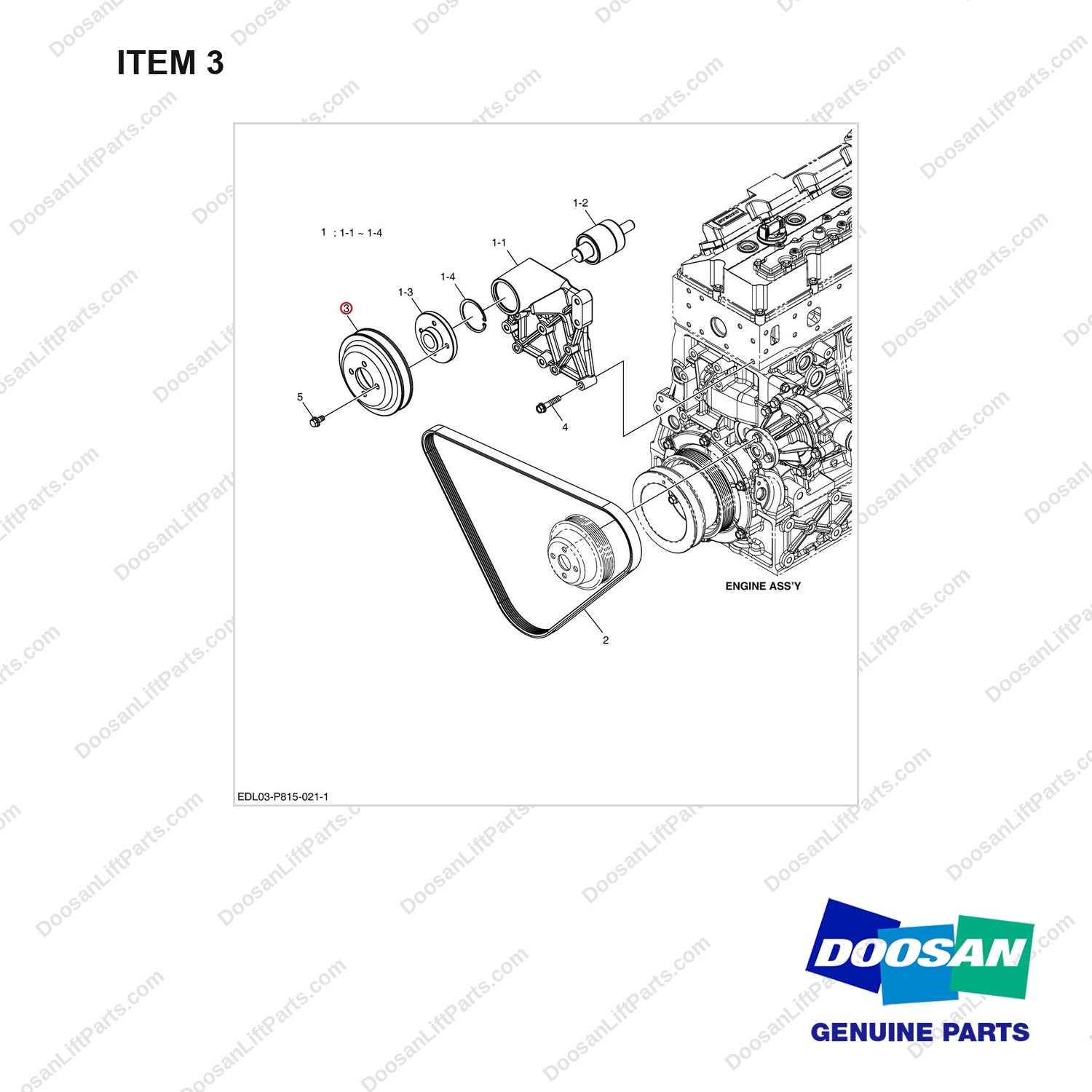 130707-00892 COOLING FAN - full parts diagram, item 3 marked - genuine Doosan / Bobcat forklift part