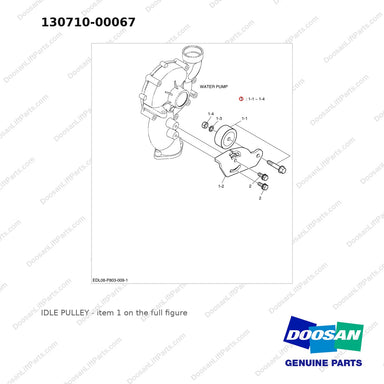 130710-00067 IDLE PULLEY - full parts diagram, item 1 marked - genuine Doosan / Bobcat forklift part