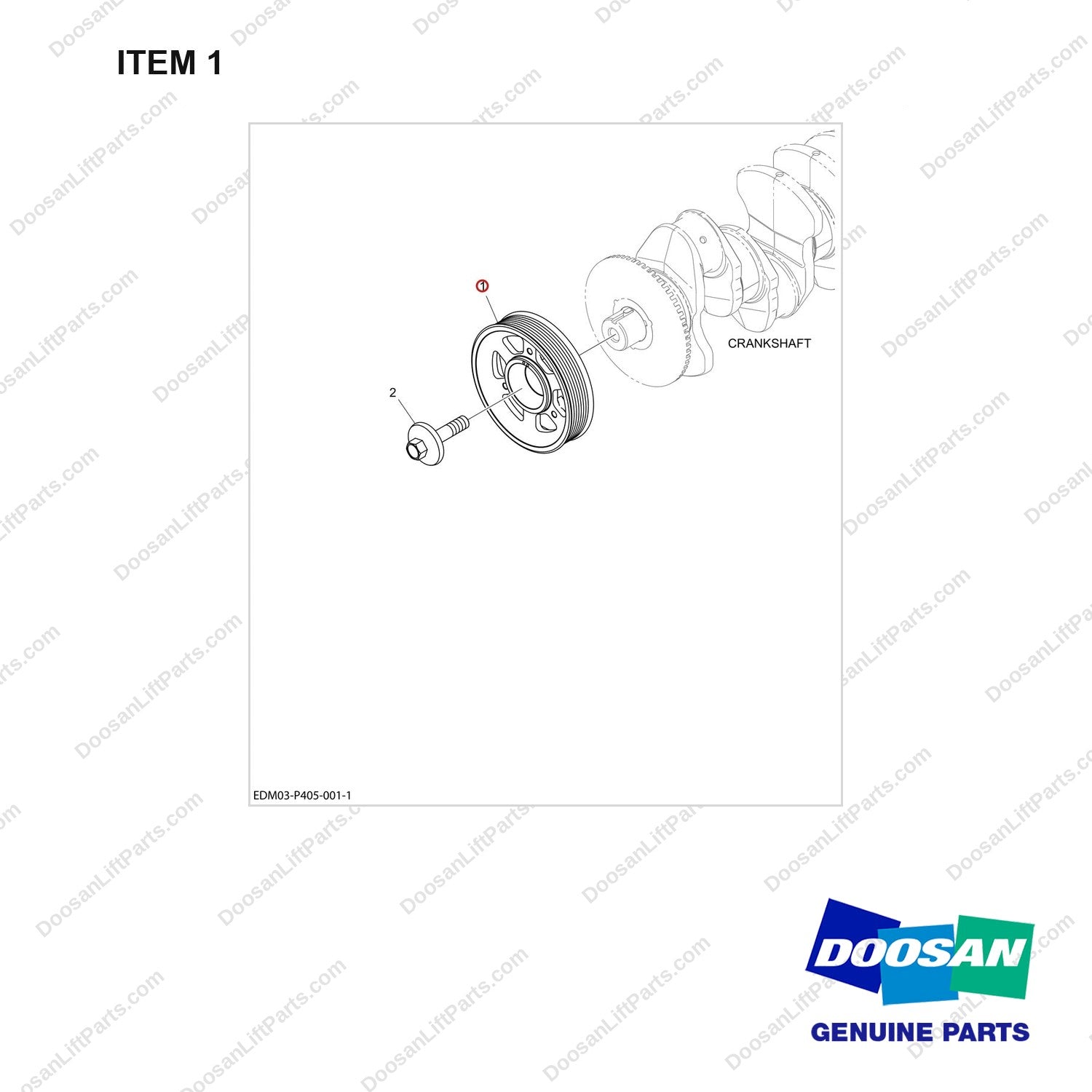 130711-00293A CRANKSHAFT PULLEY - full parts diagram, item 1 marked - genuine Doosan / Bobcat forklift part