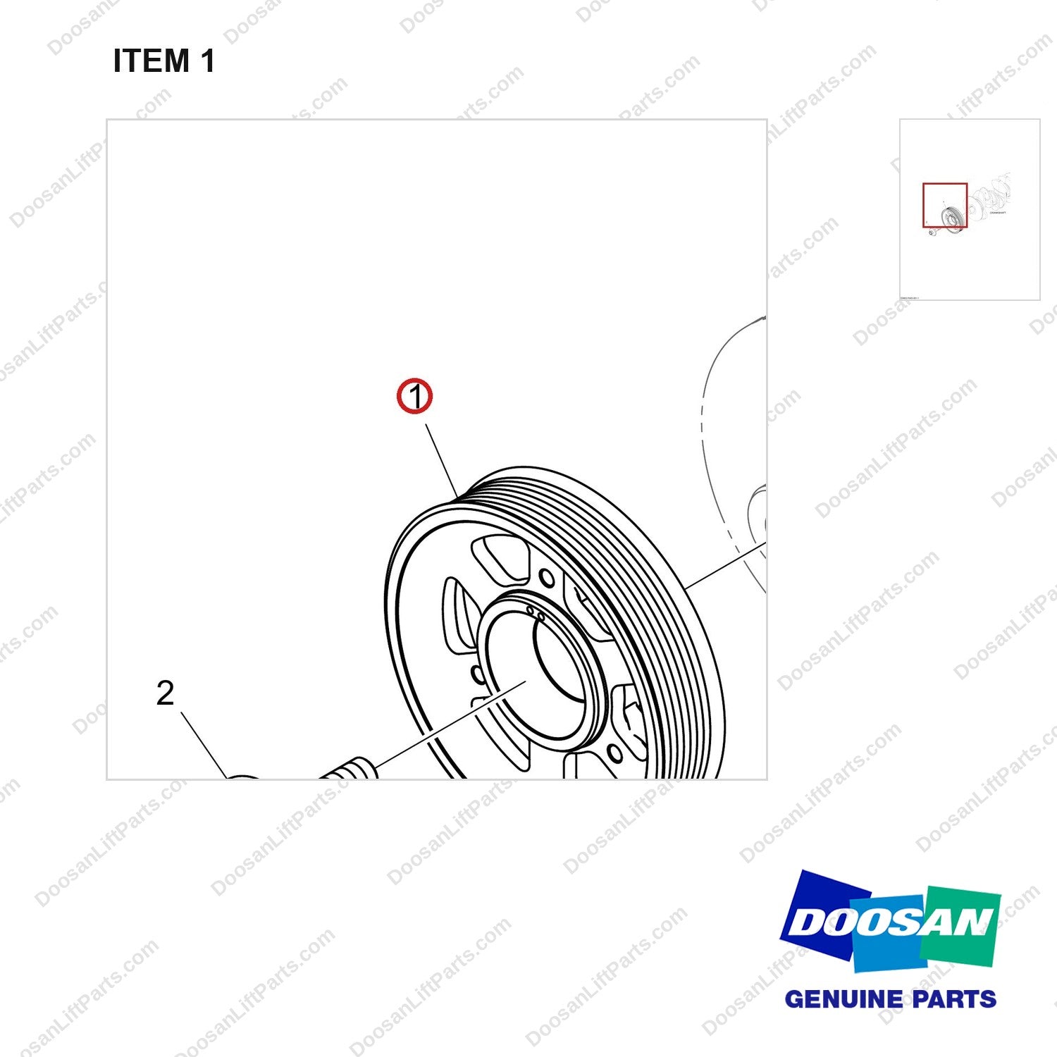 130711-00293A CRANKSHAFT PULLEY - parts diagram, item 1 shown - genuine Doosan / Bobcat forklift part