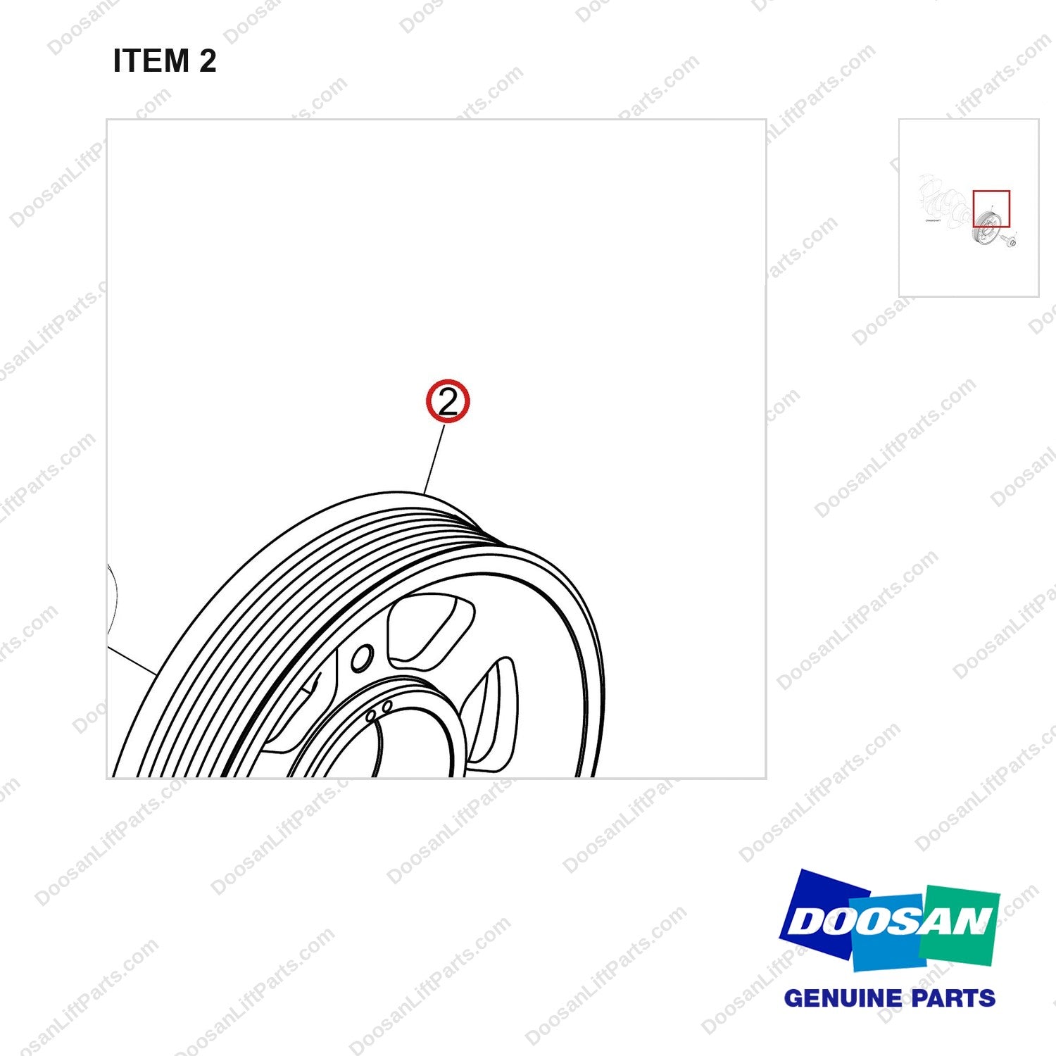 130711-00346A PULLEY ASSY,CRANKSHAFT;DN03 - parts diagram, item 2 shown - genuine Doosan / Bobcat forklift part