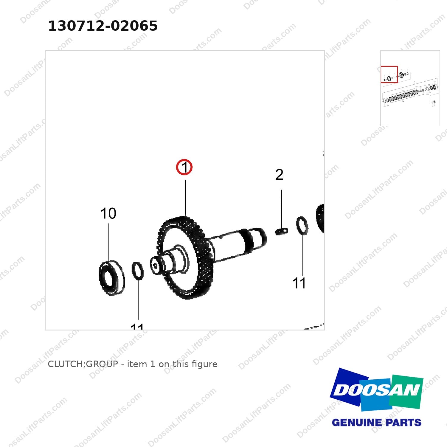 130712-02065 CLUTCH;GROUP - parts diagram, item 1 shown - genuine Doosan / Bobcat forklift part
