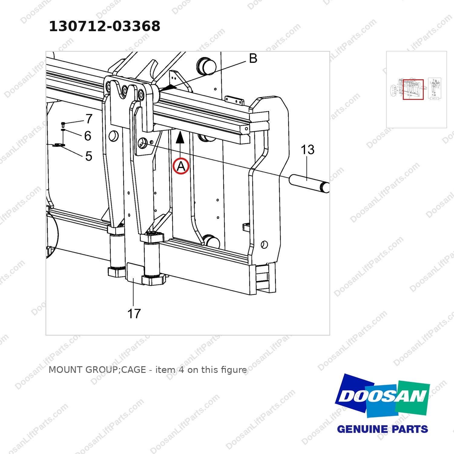 130712-03368 MOUNT GROUP;CAGE - parts diagram, item 4 shown - genuine Doosan / Bobcat forklift part
