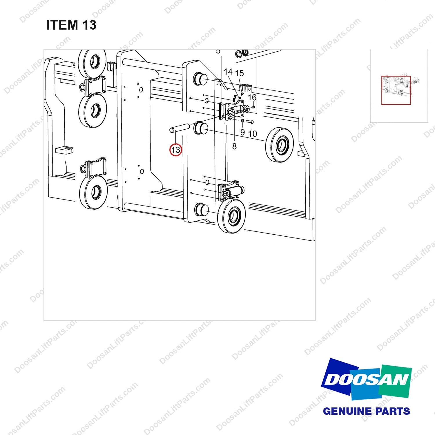 130712-03395 MOUNT GROUP;CARRIAGE - parts diagram, item 13 shown - genuine Doosan / Bobcat forklift part
