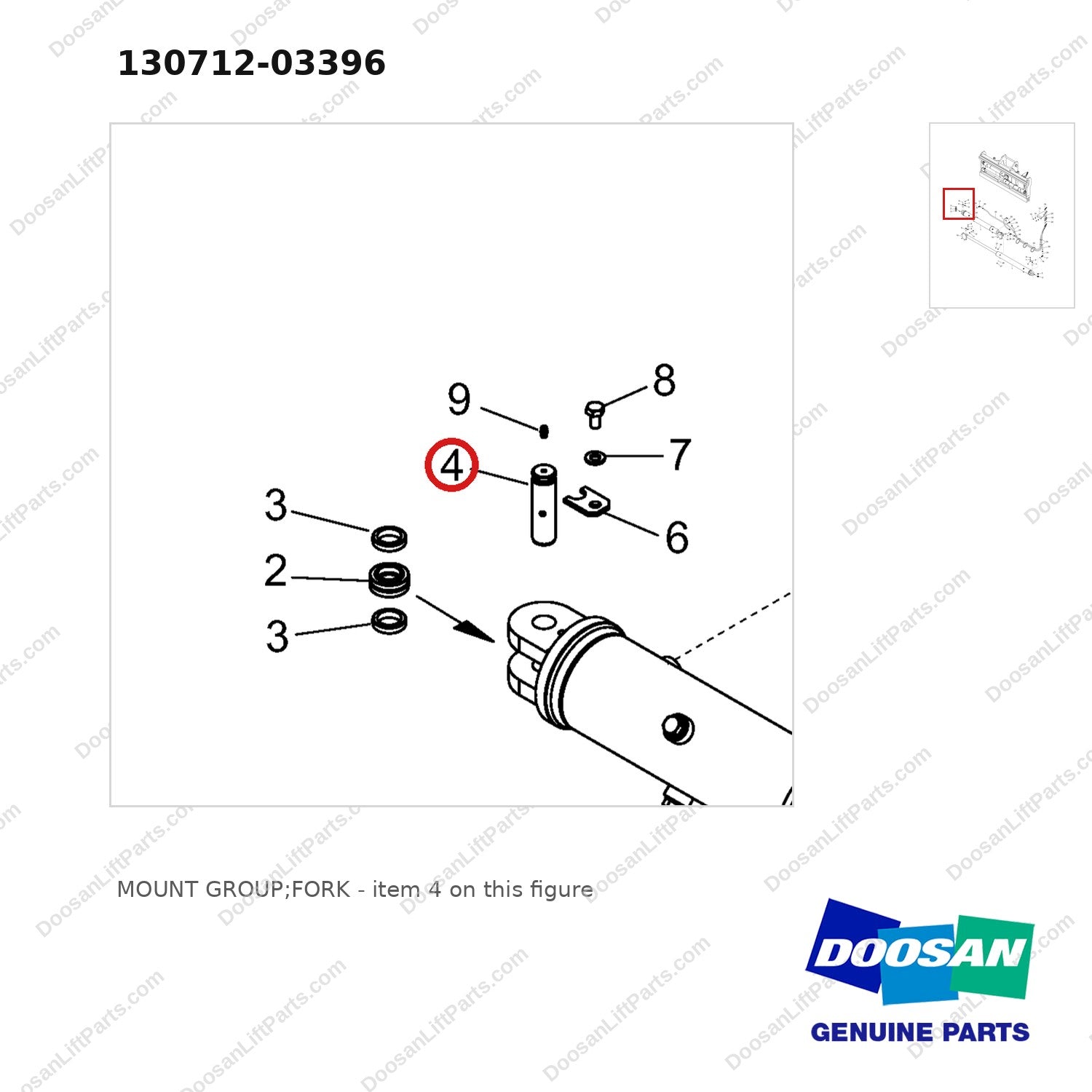 130712-03396 MOUNT GROUP;FORK - parts diagram, item 4 shown - genuine Doosan / Bobcat forklift part