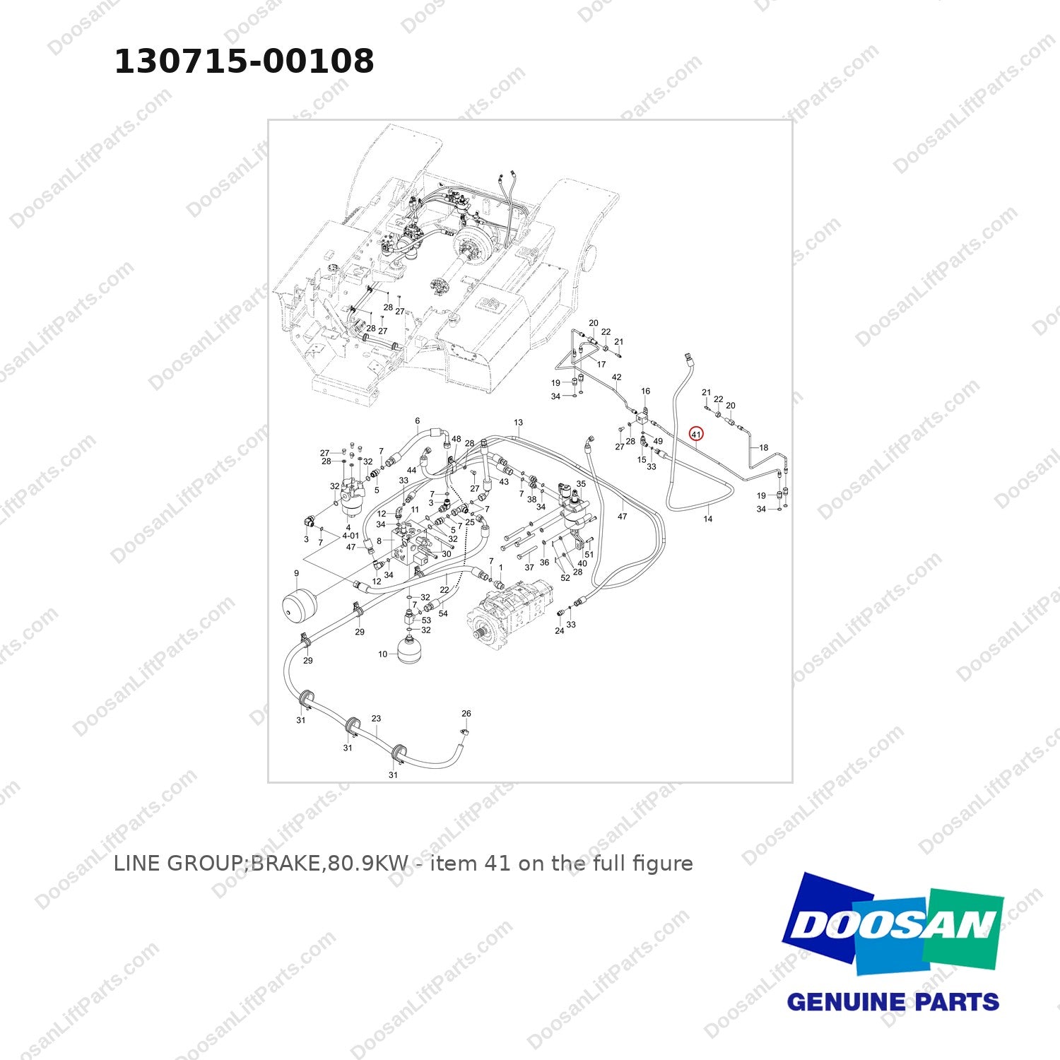 130715-00108 LINE GROUP;BRAKE,80.9KW - full parts diagram, item 41 marked - genuine Doosan / Bobcat forklift part