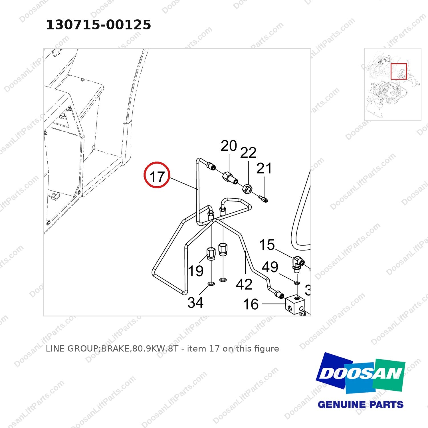 130715-00125 LINE GROUP;BRAKE,80.9KW,8T - parts diagram, item 17 shown - genuine Doosan / Bobcat forklift part