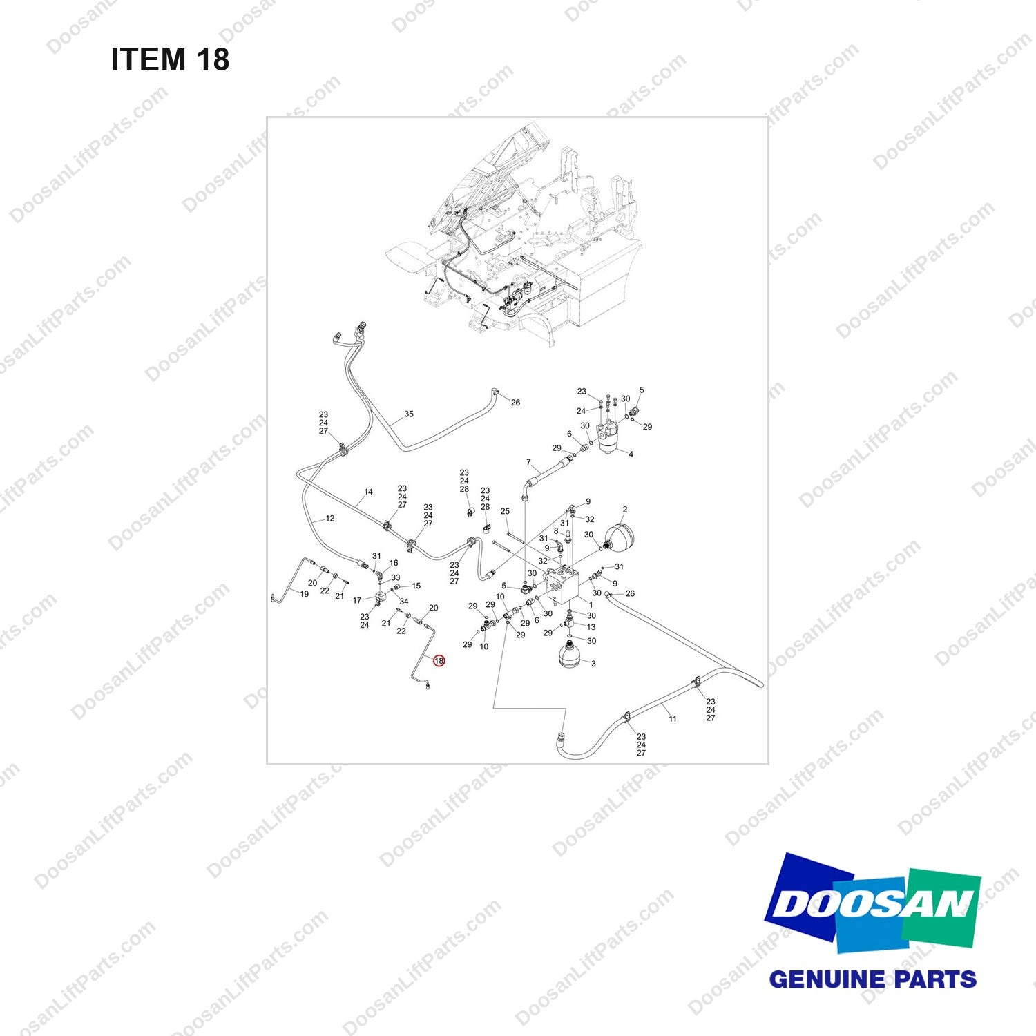 130715-00145 SERVICE BRAKE GROUP;D90 - full parts diagram, item 18 marked - genuine Doosan / Bobcat forklift part