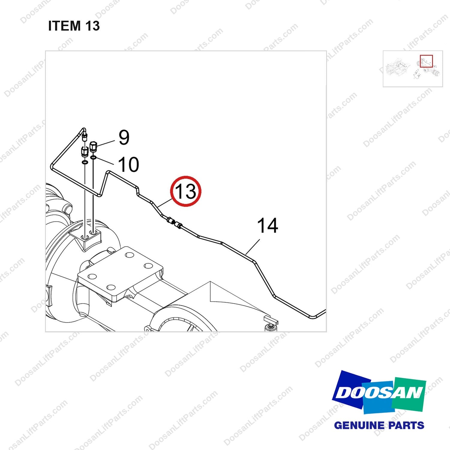 130715-00147 SERVICE BRAKE GP;D80S,LINE - parts diagram, item 13 shown - genuine Doosan / Bobcat forklift part