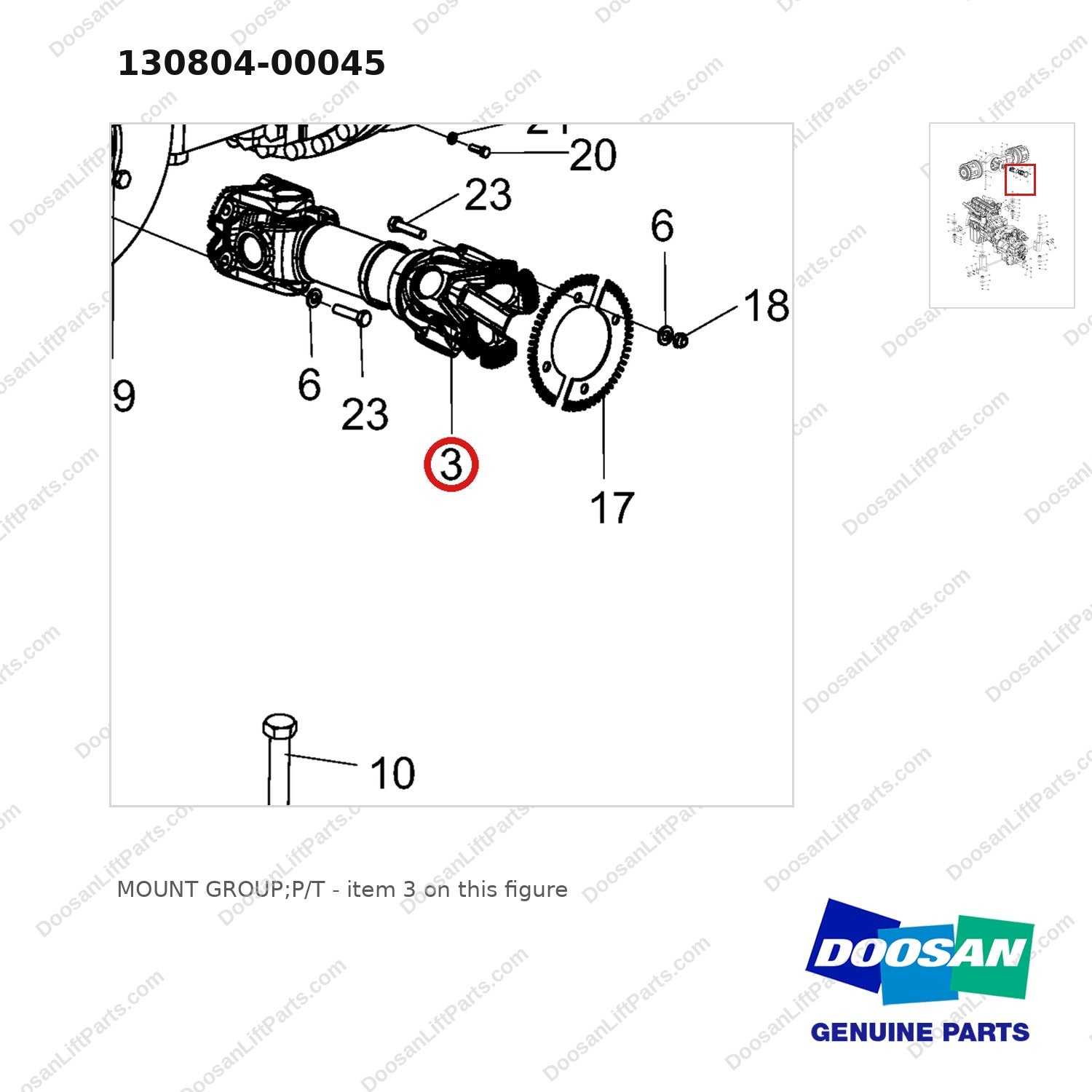 130804-00045 MOUNT GROUP;P/T - parts diagram, item 3 shown - genuine Doosan / Bobcat forklift part