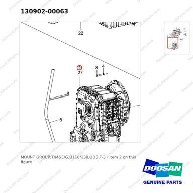 130902-00063 MOUNT GROUP;T/M&E/G,D110/130,ODB,T-3 - parts diagram, item 2 shown - genuine Doosan / Bobcat forklift part