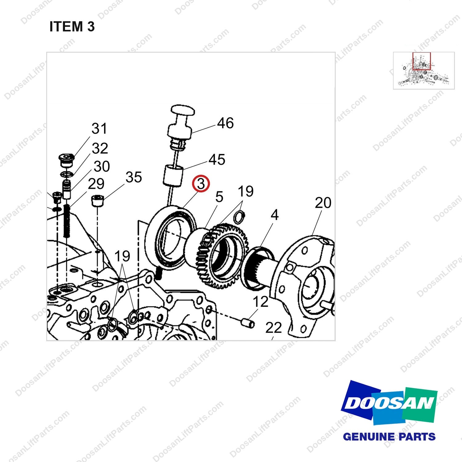 140101-01494 HOUSING ASSY;T/C - parts diagram, item 3 shown - genuine Doosan / Bobcat forklift part
