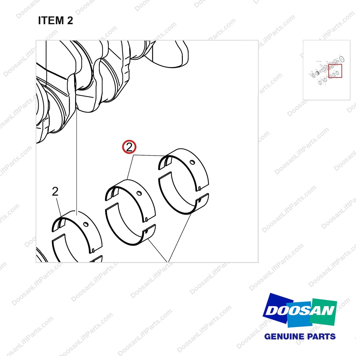140103-00242 CRANKSHAFT GROUP;DN03 - parts diagram, item 2 shown - genuine Doosan / Bobcat forklift part