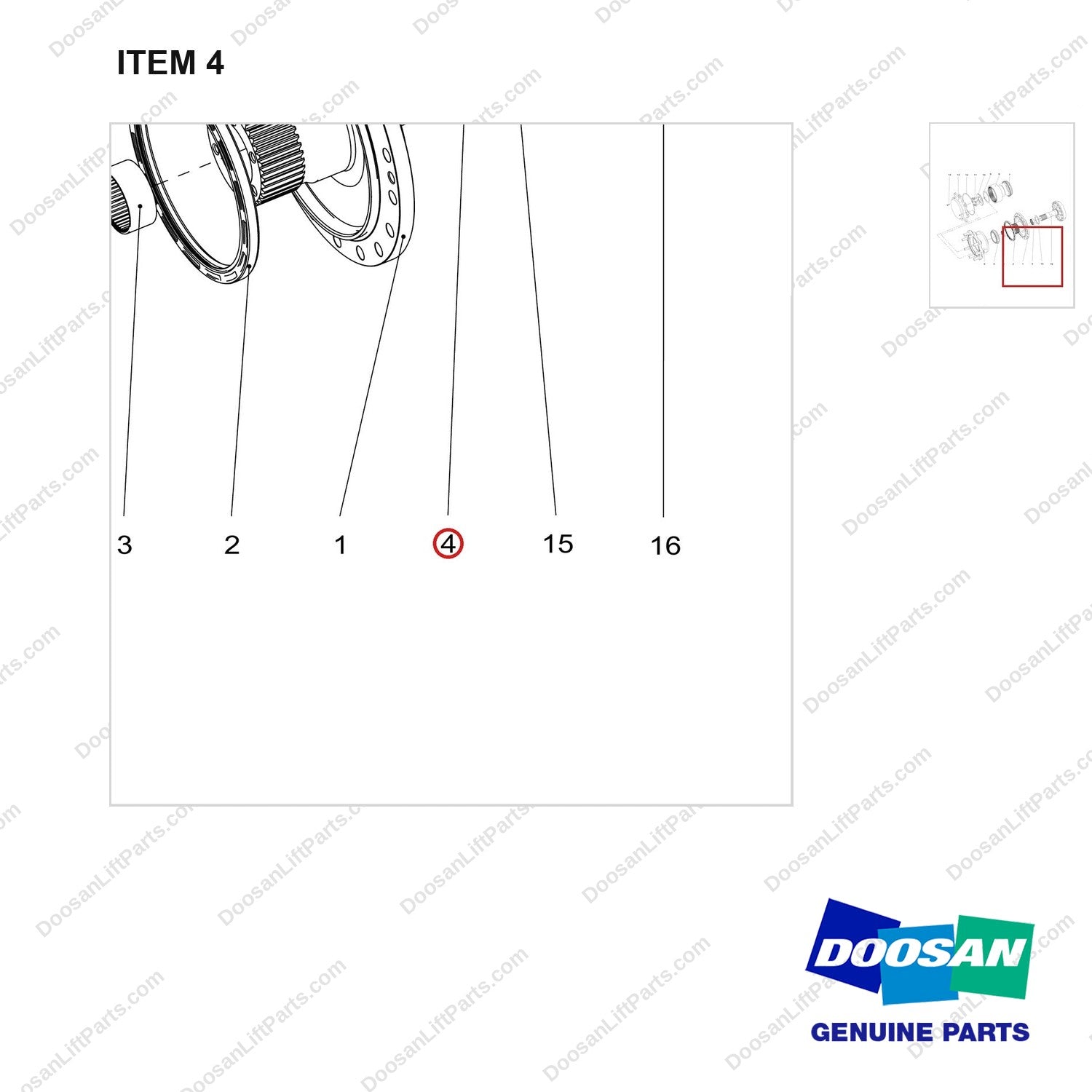 140104-00212 HUB ASSY - parts diagram, item 4 shown - genuine Doosan / Bobcat forklift part