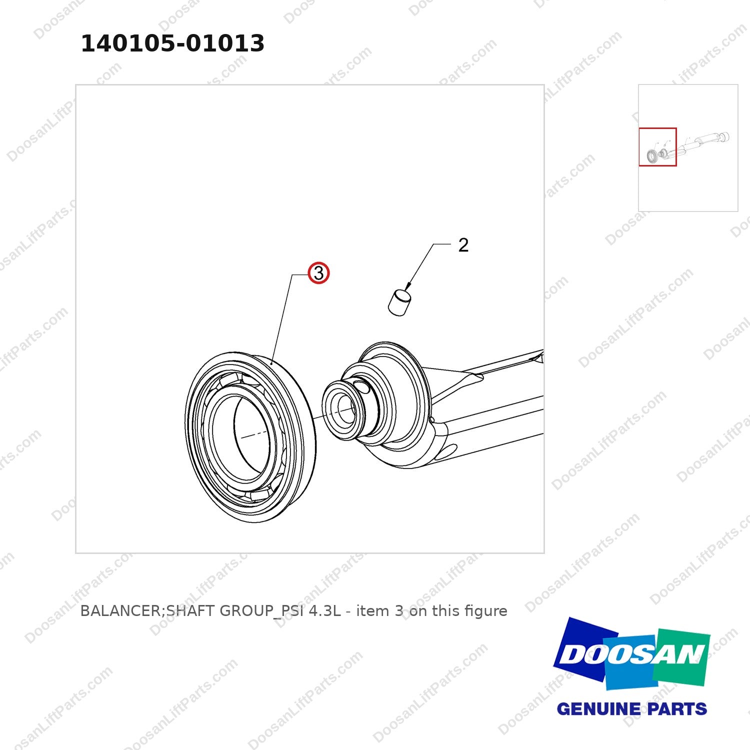 140105-01013 BALANCER;SHAFT GROUP_PSI 4.3L - parts diagram, item 3 shown - genuine Doosan / Bobcat forklift part