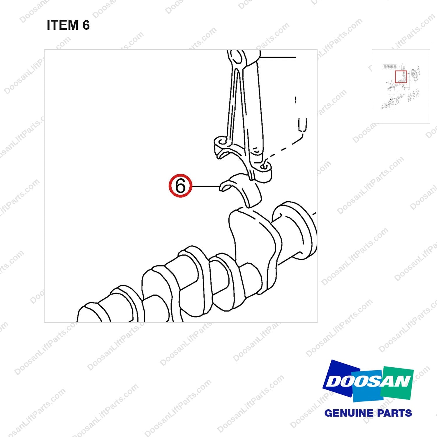 140105-01176 PISTON KIT;GCT K25 CERT ENGINE - parts diagram, item 6 shown - genuine Doosan / Bobcat forklift part