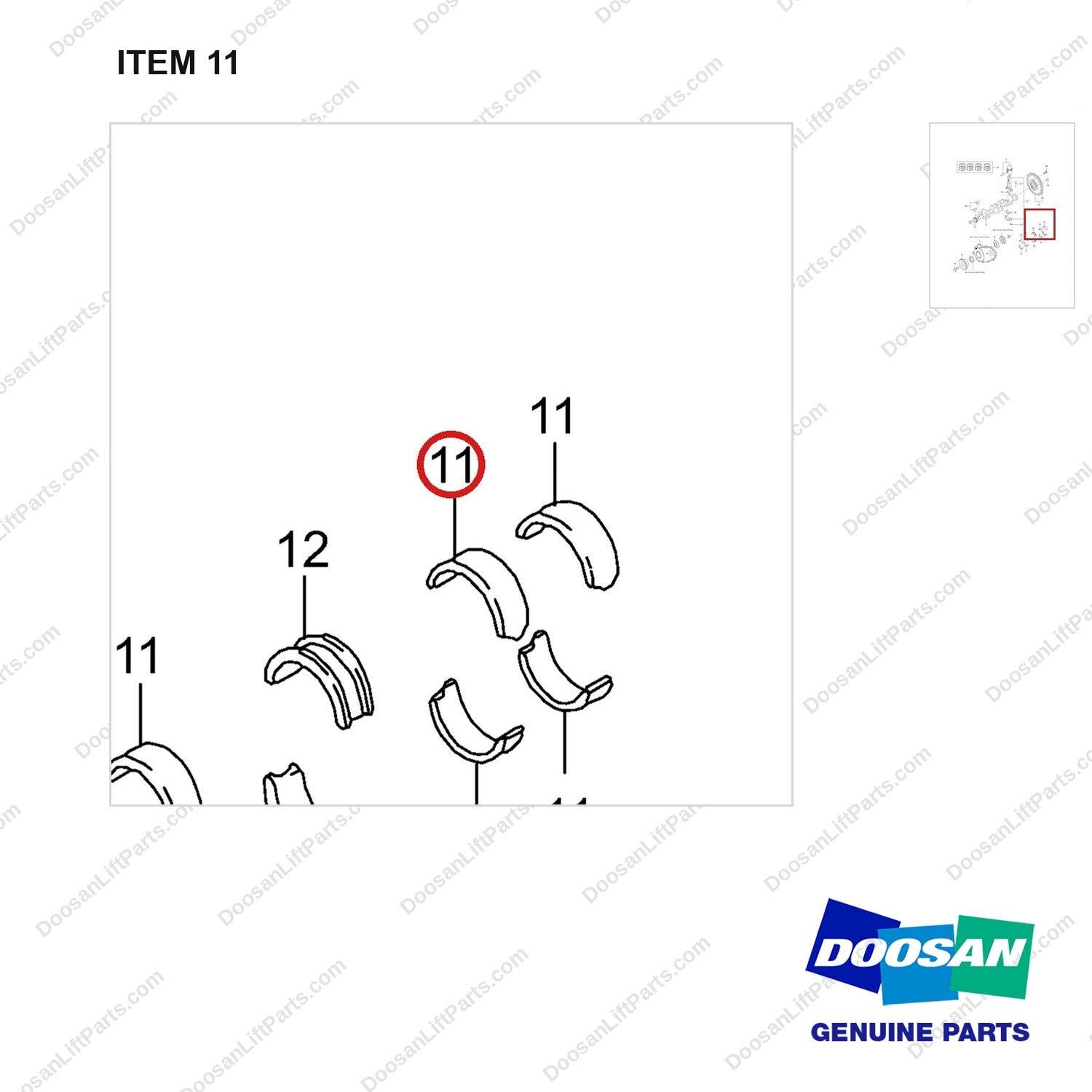 140105-01180 PISTON KIT;GCT K25 CERT ENGINE - parts diagram, item 11 shown - genuine Doosan / Bobcat forklift part