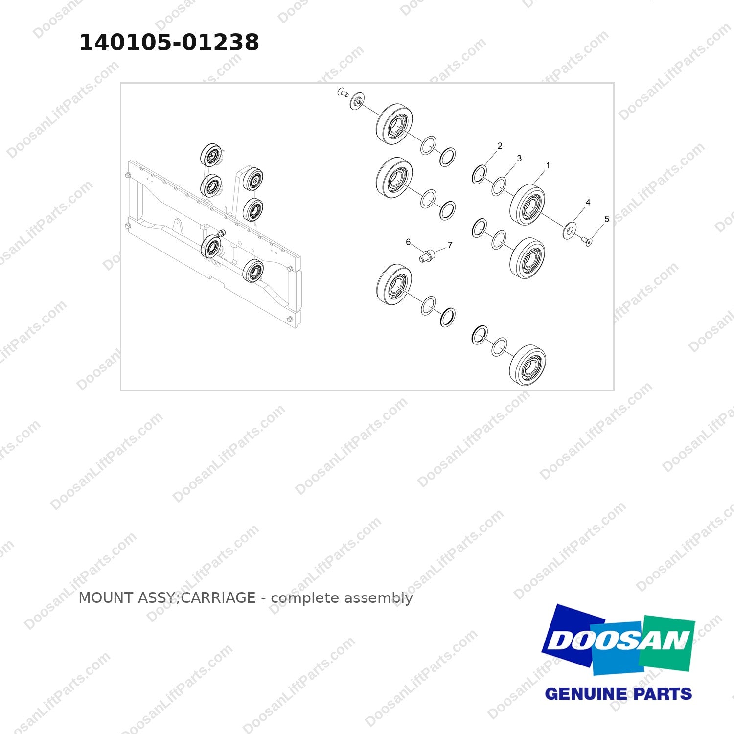 140105-01238 MOUNT ASSY;CARRIAGE - full parts diagram - genuine Doosan / Bobcat forklift part