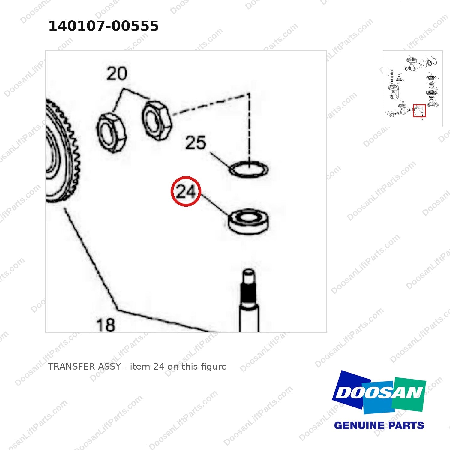 140107-00555 TRANSFER ASSY - parts diagram, item 24 shown - genuine Doosan / Bobcat forklift part