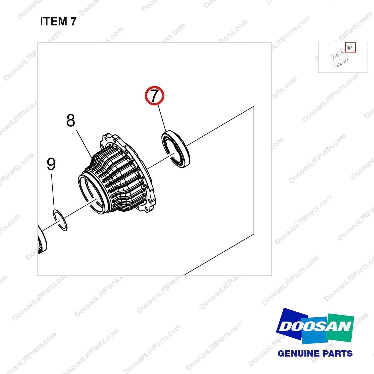 140107-00987 HUB ASSY - parts diagram, item 7 shown - genuine Doosan / Bobcat forklift part