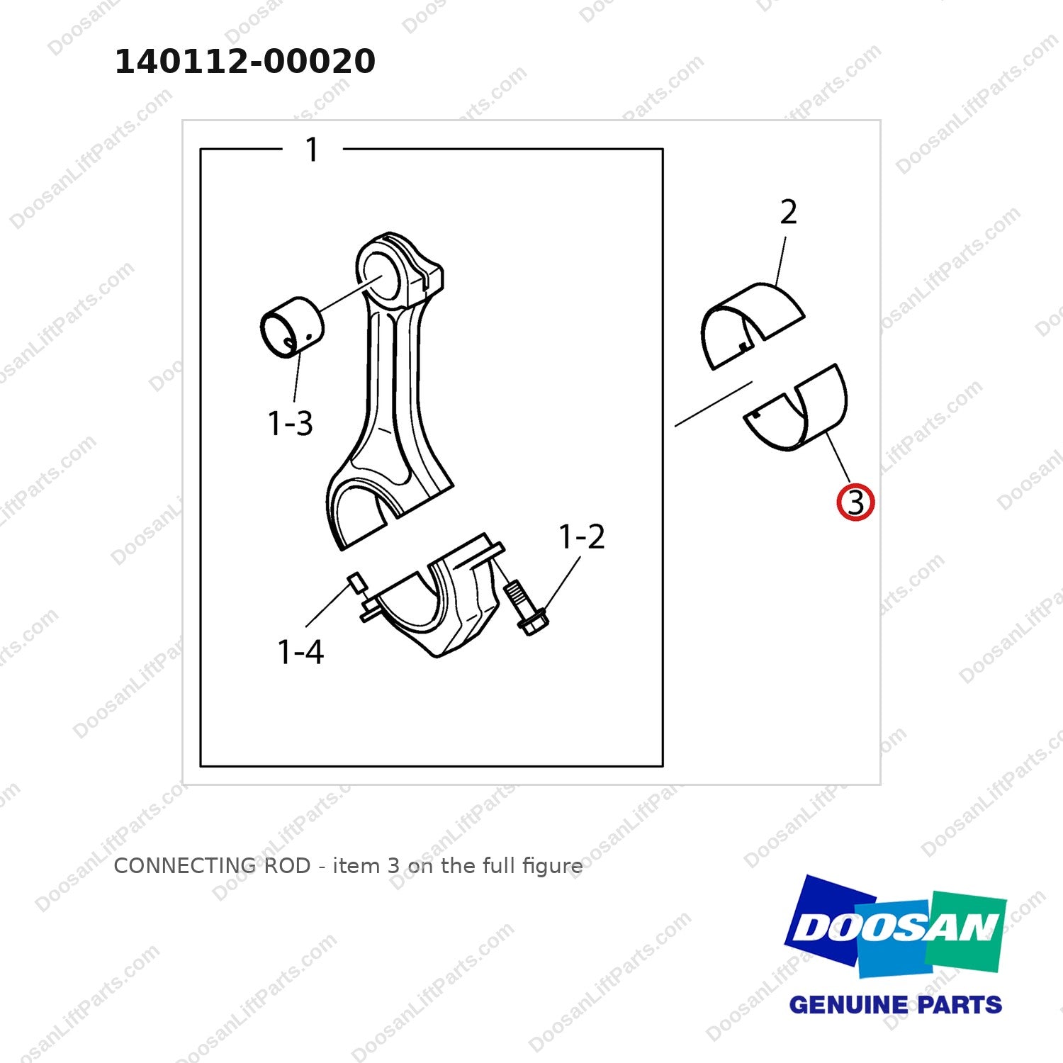 140112-00020 CONNECTING ROD - full parts diagram, item 3 marked - genuine Doosan / Bobcat forklift part