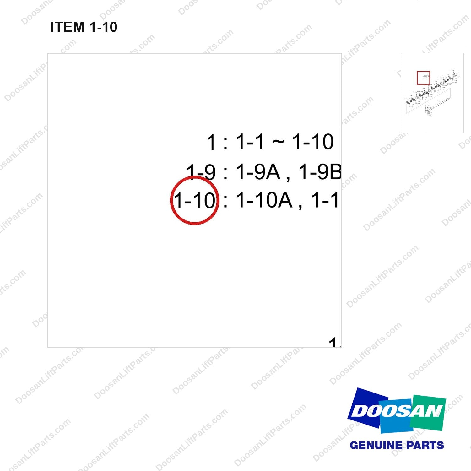150101-00263 ROCKER ARM - parts diagram, item 1-10 shown - genuine Doosan / Bobcat forklift part