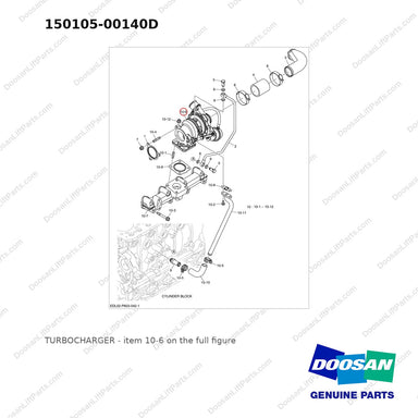 150105-00140D TURBOCHARGER - full parts diagram, item 10-6 marked - genuine Doosan / Bobcat forklift part