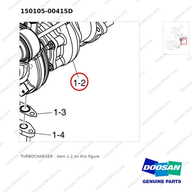 150105-00415D TURBOCHARGER - parts diagram, item 1-2 shown - genuine Doosan / Bobcat forklift part