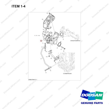 150105-00921B TURBOCHARGER - full parts diagram, item 1-4 marked - genuine Doosan / Bobcat forklift part