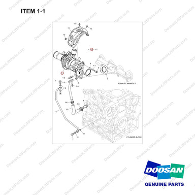 150105-01168 TURBOCHARGER - full parts diagram, item 1-1 marked - genuine Doosan / Bobcat forklift part