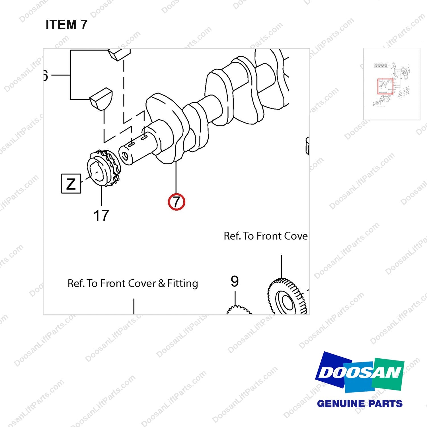 150107-00687 PISTON KIT;GCT K25 CERT ENGINE - parts diagram, item 7 shown - genuine Doosan / Bobcat forklift part