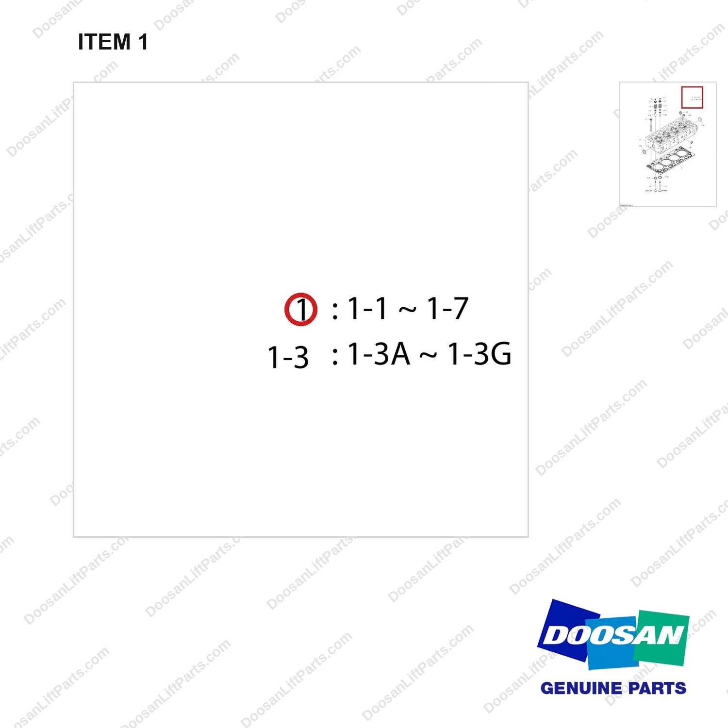 150113-00648B CYLINDER HEAD - parts diagram, item 1 shown - genuine Doosan / Bobcat forklift part
