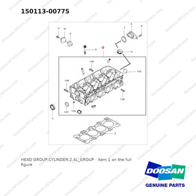 150113-00775 HEAD GROUP,CYLINDER;2.4L_GROUP - full parts diagram, item 1 marked - genuine Doosan / Bobcat forklift part