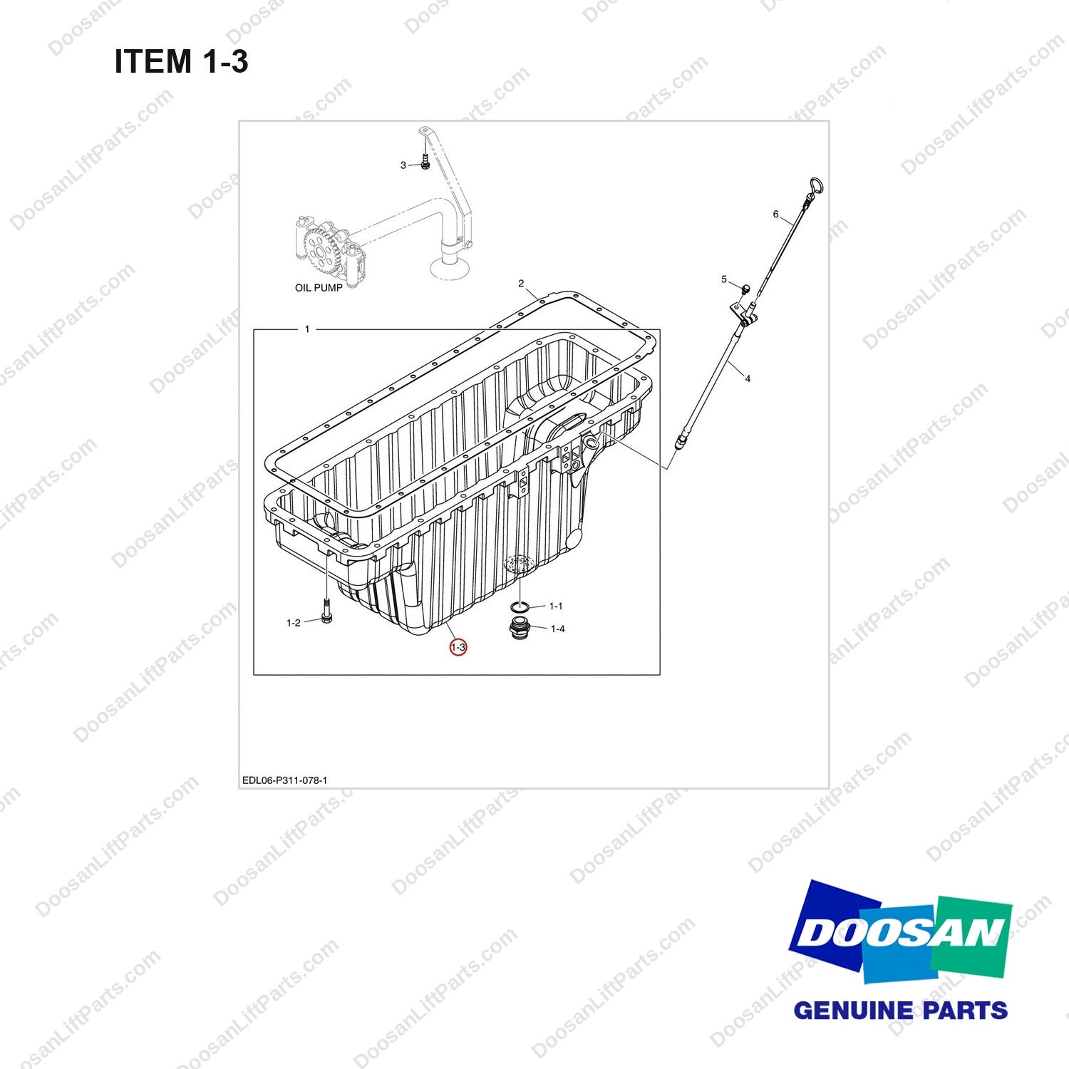 150119-00008C OIL PAN - full parts diagram, item 1-3 marked - genuine Doosan / Bobcat forklift part