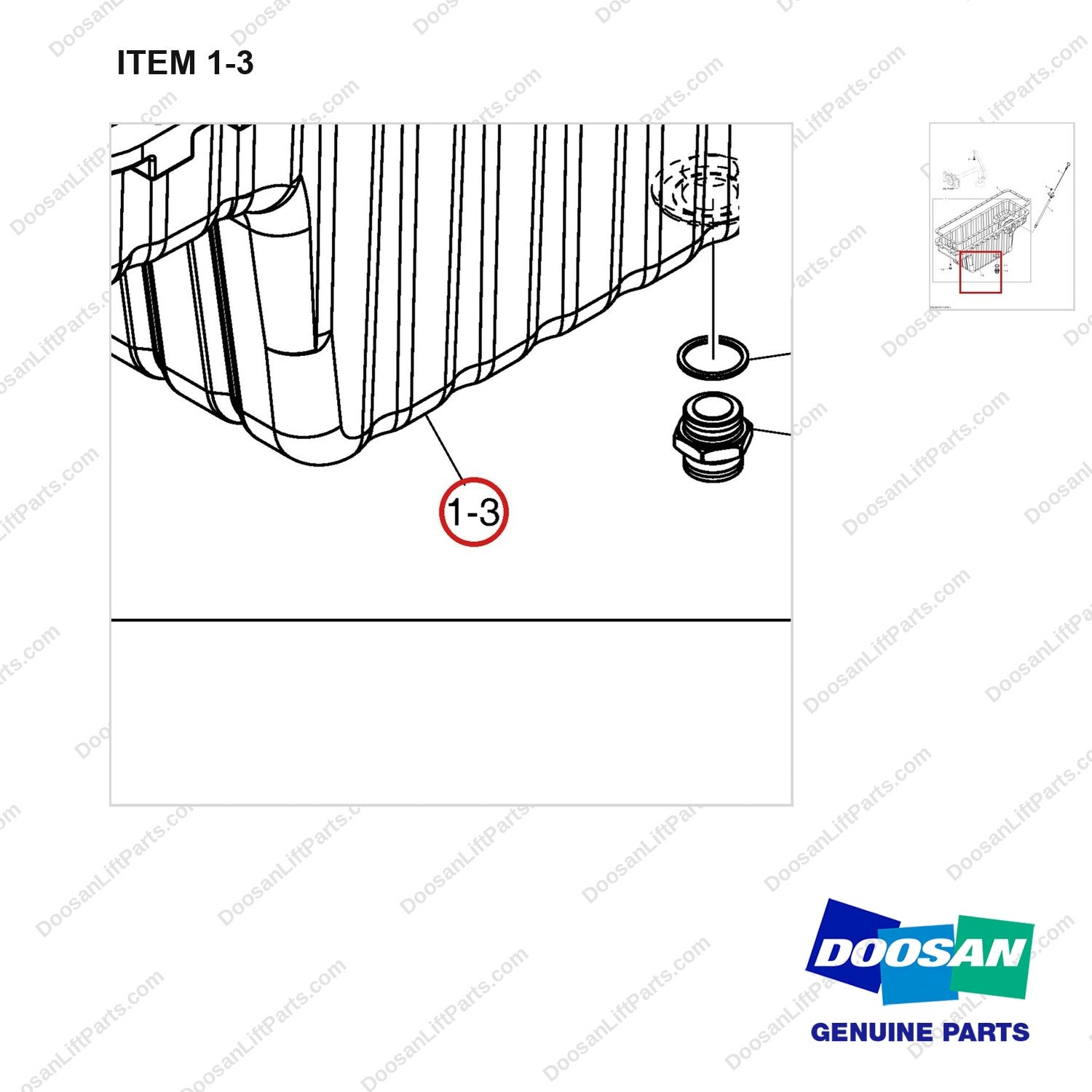 150119-00008C OIL PAN - parts diagram, item 1-3 shown - genuine Doosan / Bobcat forklift part