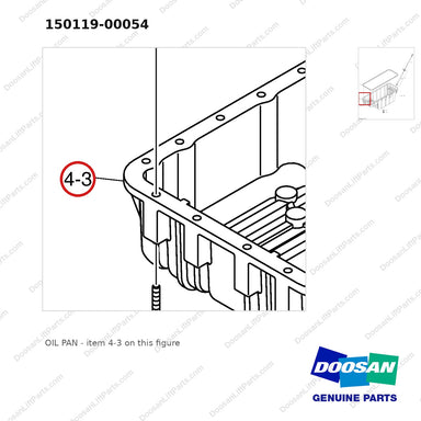 150119-00054 OIL PAN - parts diagram, item 4-3 shown - genuine Doosan / Bobcat forklift part