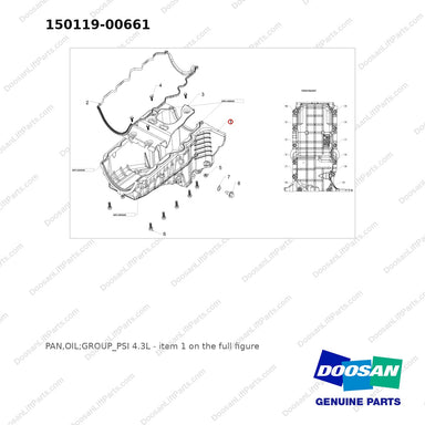 150119-00661 PAN,OIL;GROUP_PSI 4.3L - full parts diagram, item 1 marked - genuine Doosan / Bobcat forklift part