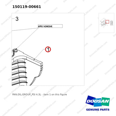 150119-00661 PAN,OIL;GROUP_PSI 4.3L - parts diagram, item 1 shown - genuine Doosan / Bobcat forklift part