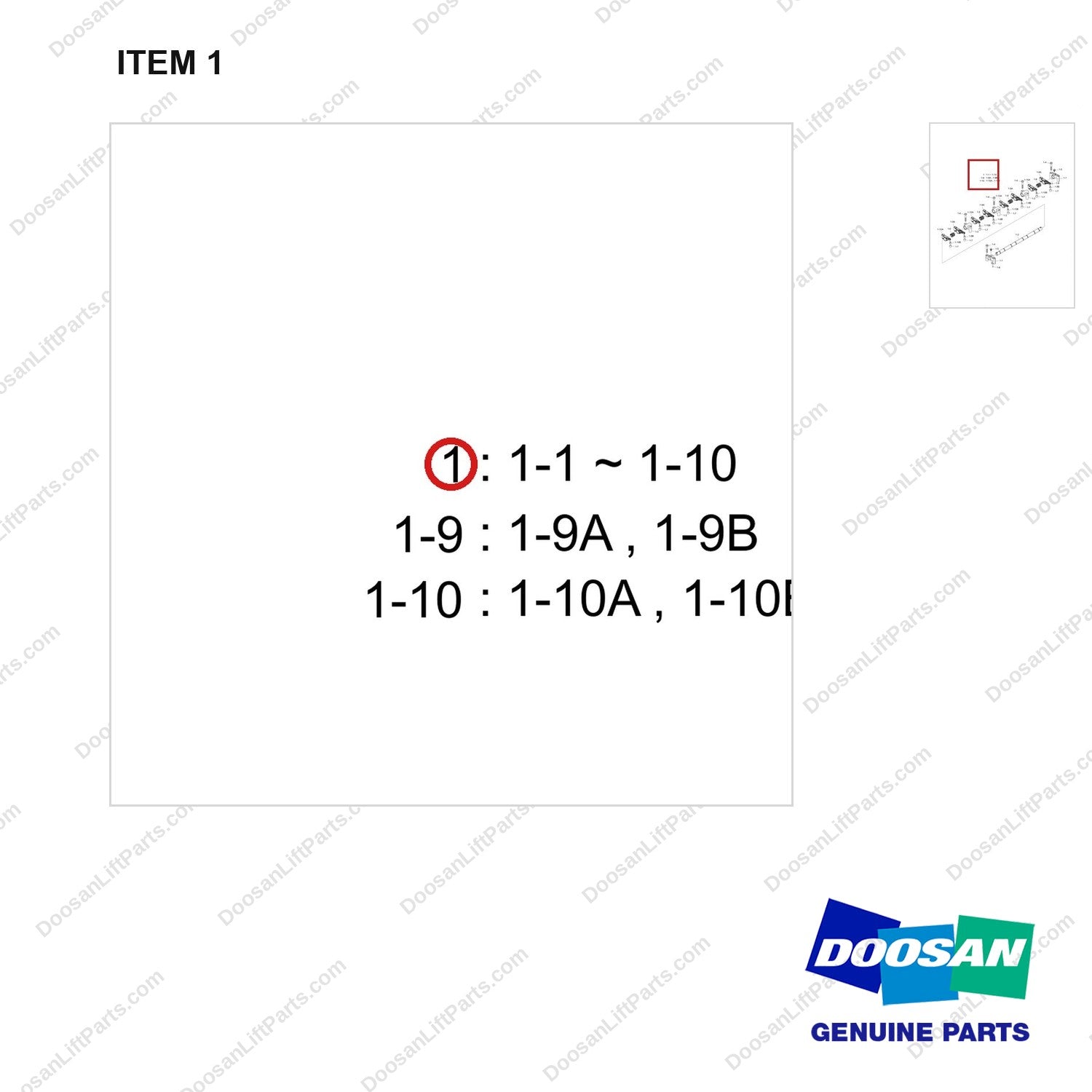 150122-00170F ROCKER ARM - parts diagram, item 1 shown - genuine Doosan / Bobcat forklift part