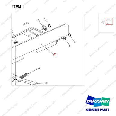160302-00033 Bed Ass'y - Battery ,Curtis - parts diagram, item 1 shown - genuine Doosan / Bobcat forklift part