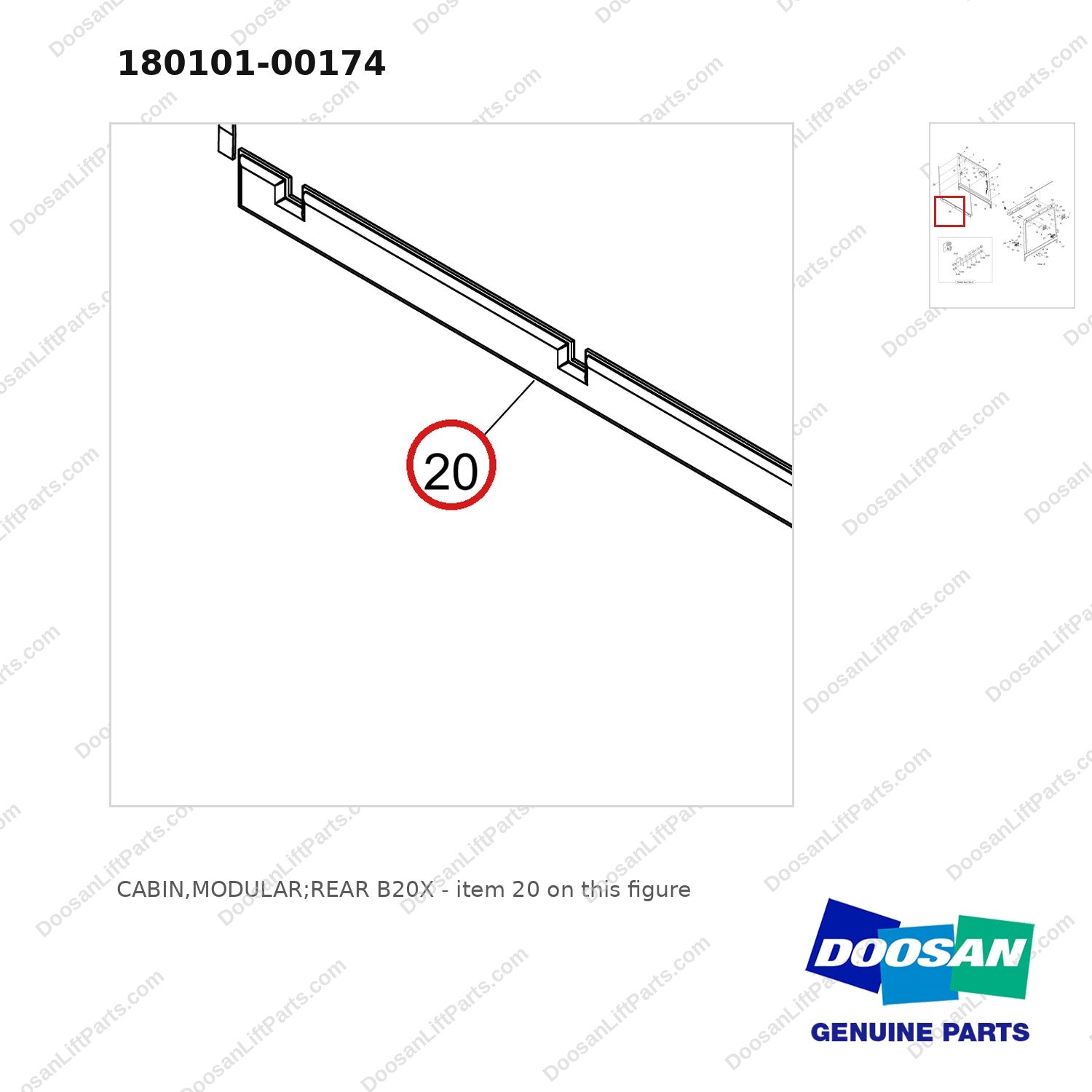 180101-00174 CABIN,MODULAR;REAR B20X - parts diagram, item 20 shown - genuine Doosan / Bobcat forklift part